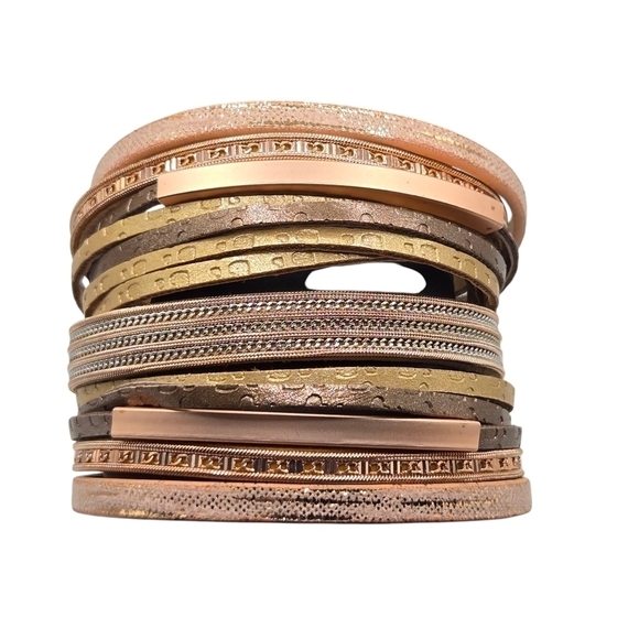 Gracelet Collections Boho Chic Leather Layered Magnetic Bracelet Rose Gold - Picture 1 of 7